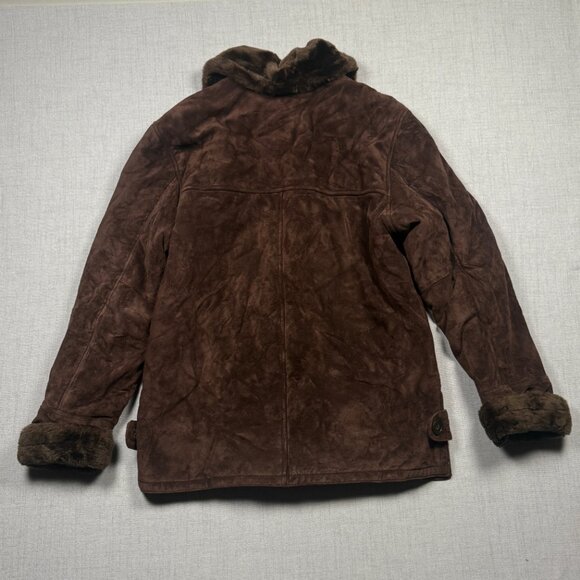 Dennis Basso Leather Coat Faux Fur Trim Button Down Dark Brown - Picture 2 of 13